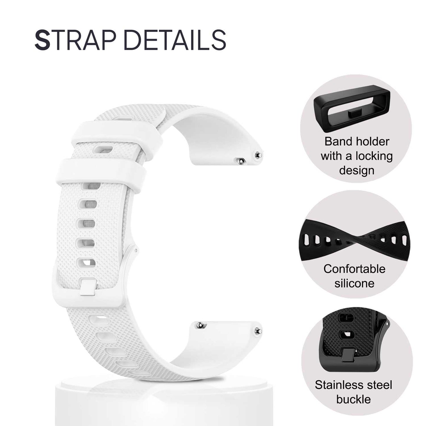 Correa Reloj de Silicona Color Blanco de 22mm, Repuesto para Reloj Inteligente y Tradicional Universal, Liberación