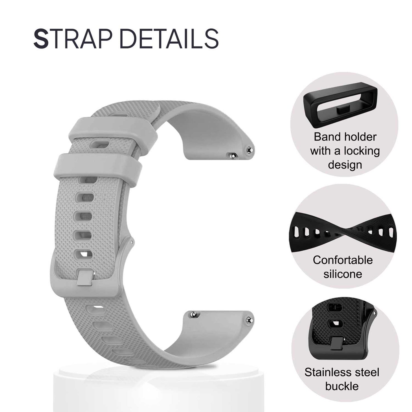 Correa Reloj de Silicona Color Gris de 22mm, Repuesto para Reloj Inteligente y Tradicional Universal, Liberación