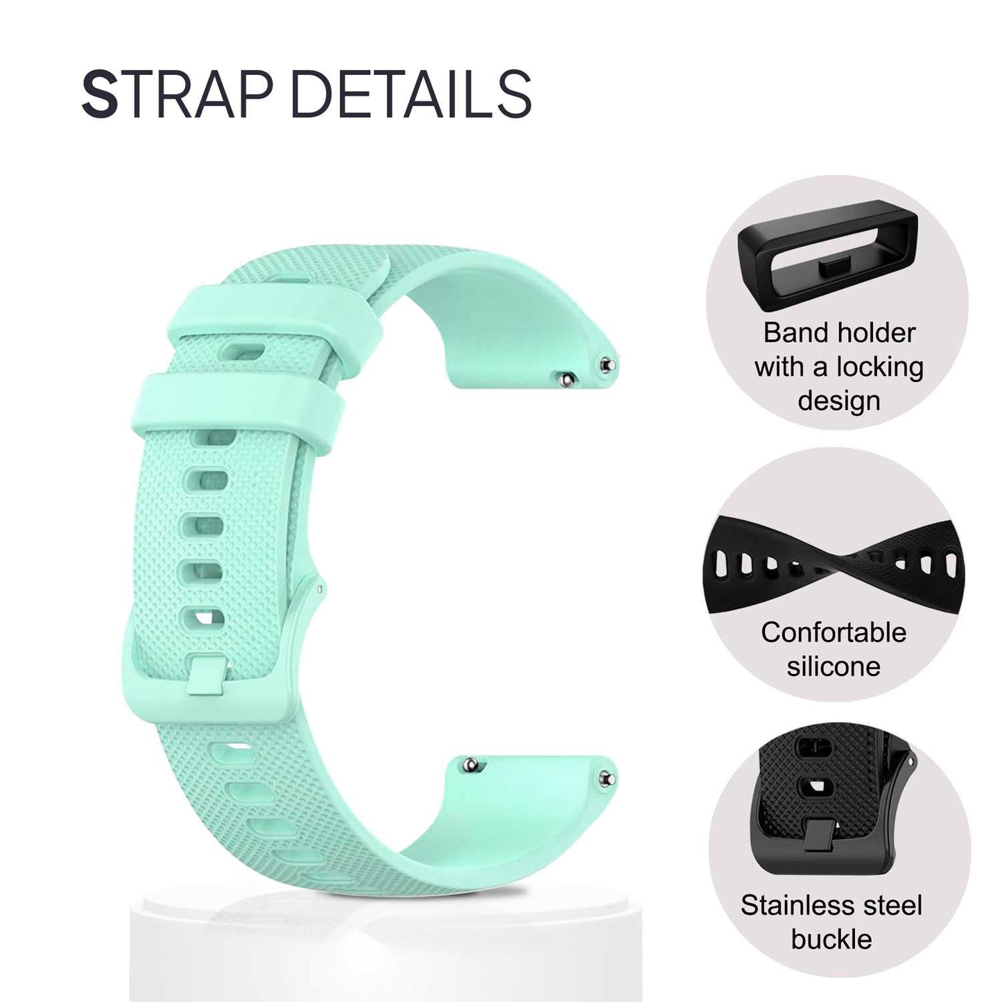 Correa Reloj de Silicona Color Turquesa de 18mm, Repuesto para Reloj Inteligente y Tradicional Universal, Liberación