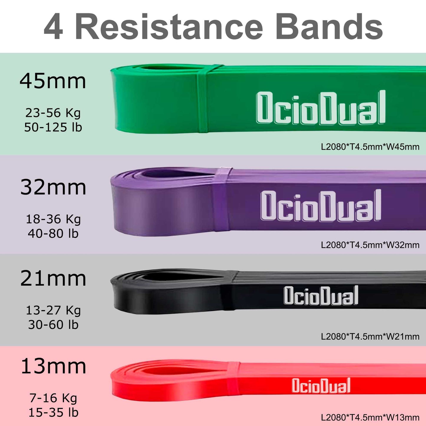 Juego de Bandas de Resistencia, Bandas de Dominadas, Pack 4x Bandas de Entrenamiento, Goma para Fitness Yoga, Fuerza, Ejercicio,