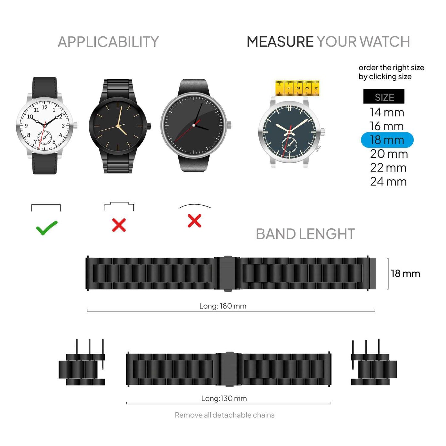 Correa Reloj Correa Metálica Acero Inoxidable Color Negro 18mm Correa Reloj Inteligente Reloj Hombre Smartwatch Mujer