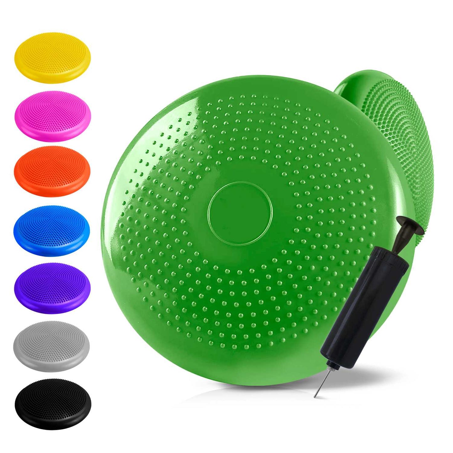 Cojín Hinchable Verde Disco con Bomba Goma PVC para Fitness Yoga Pilates Coordinación Rehabilitación Equilibrio