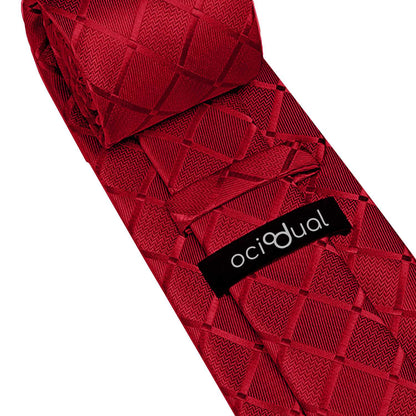 Corbata para Hombre, Conjunto de Corbata y Pañuelo de bolsillo, a Cuadros, Color Rojo, Hecha a mano, Elegante