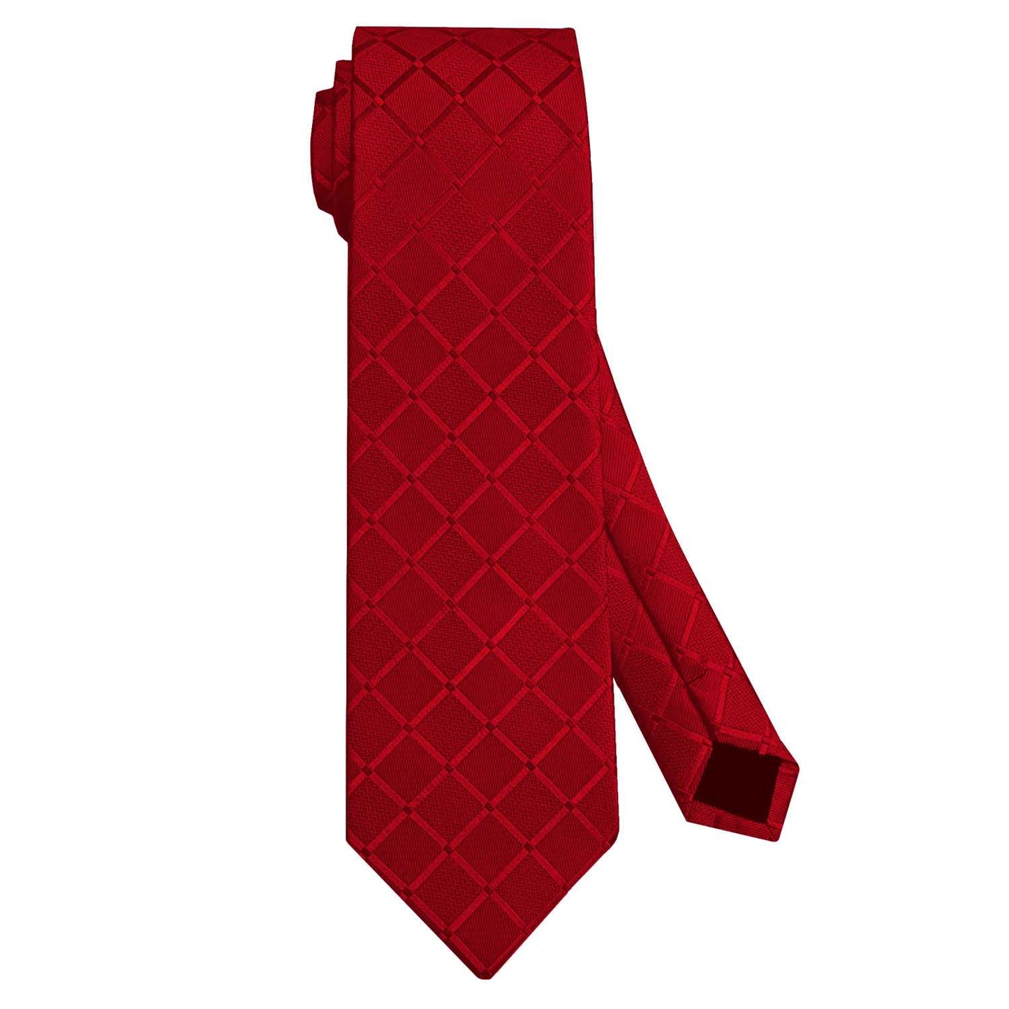 Corbata para Hombre, Conjunto de Corbata y Pañuelo de bolsillo, a Cuadros, Color Rojo, Hecha a mano, Elegante