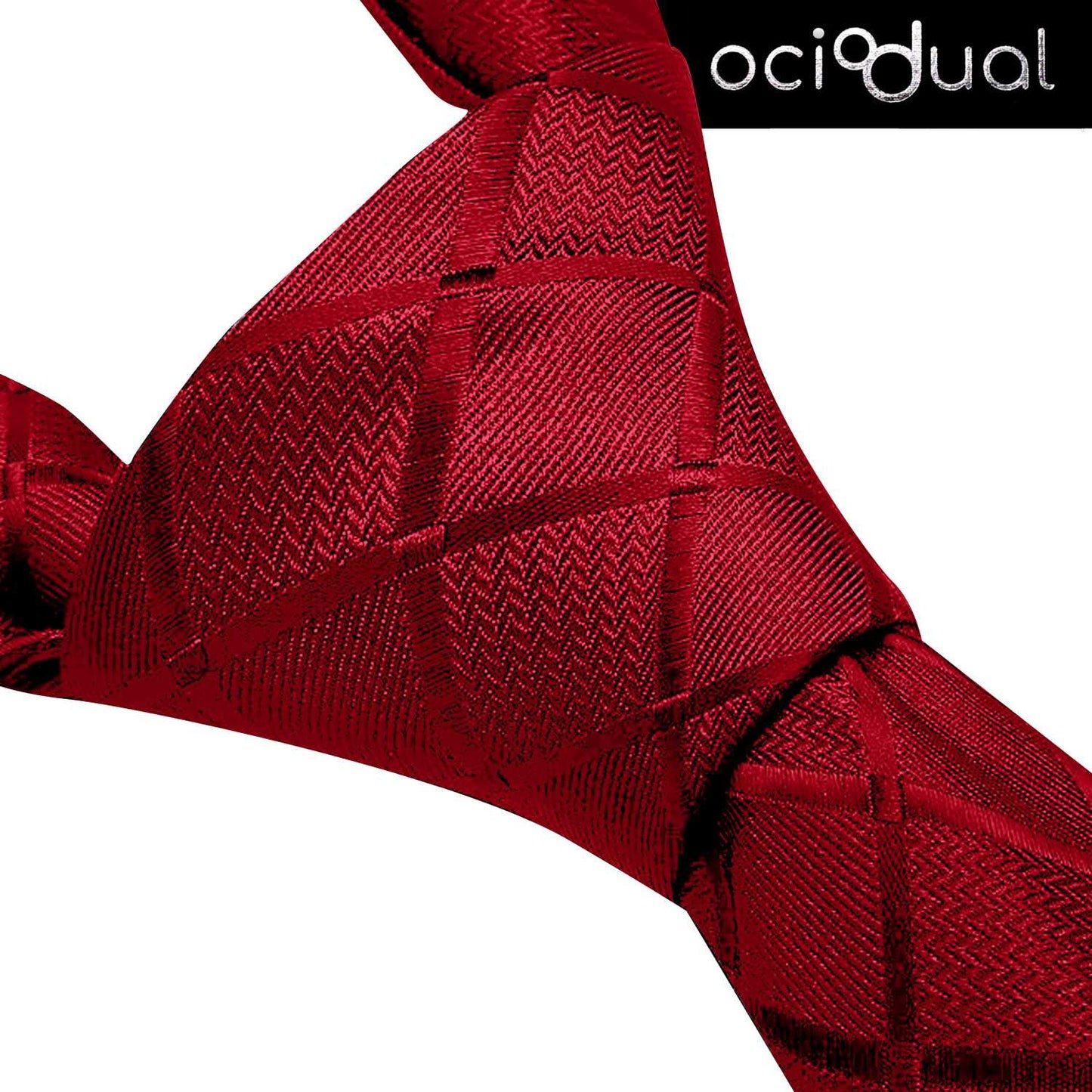 Corbata para Hombre, Conjunto de Corbata y Pañuelo de bolsillo, a Cuadros, Color Rojo, Hecha a mano, Elegante