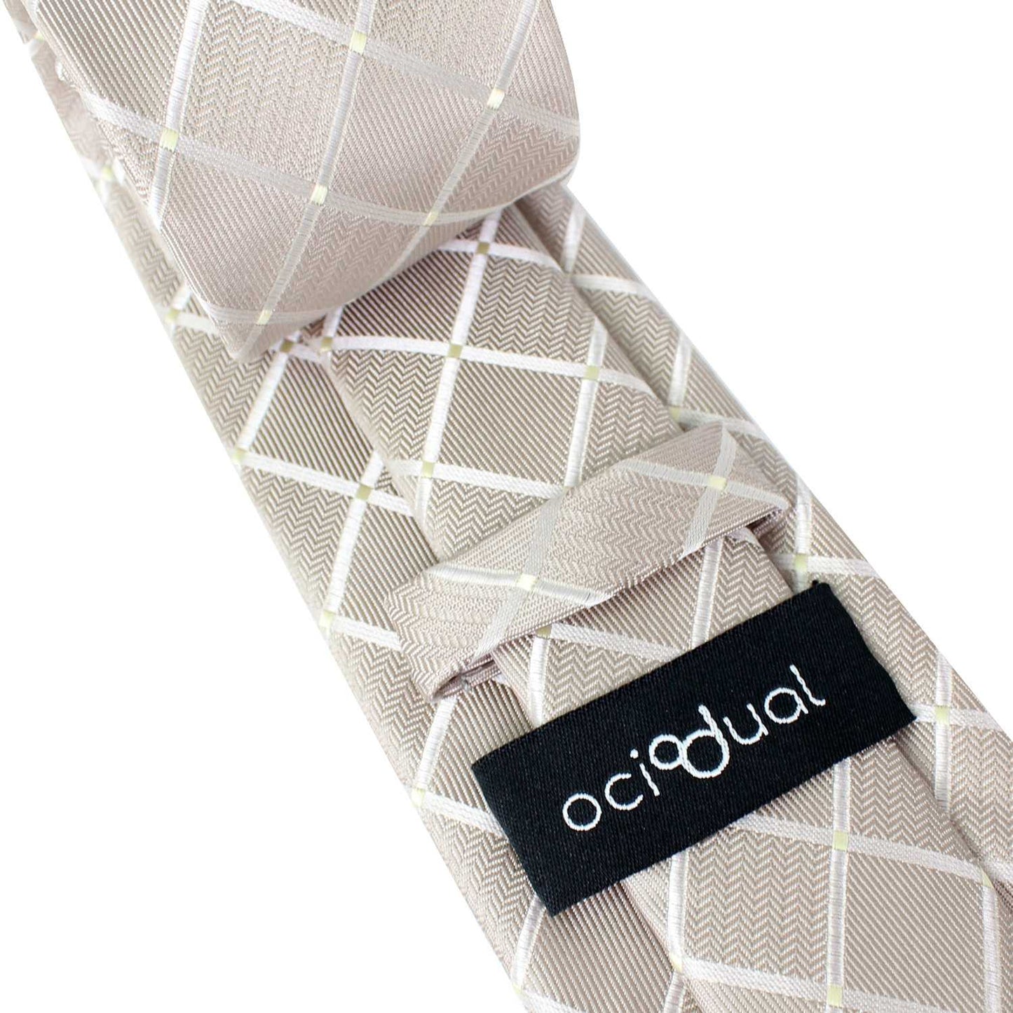 Corbata para Hombre, Conjunto de Corbata y Pañuelo de bolsillo, a Cuadros, Color Plata, Hecha a mano, Elegante