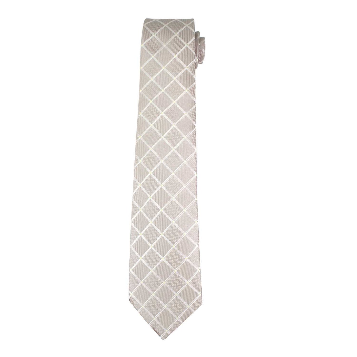 Corbata para Hombre, Conjunto de Corbata y Pañuelo de bolsillo, a Cuadros, Color Plata, Hecha a mano, Elegante