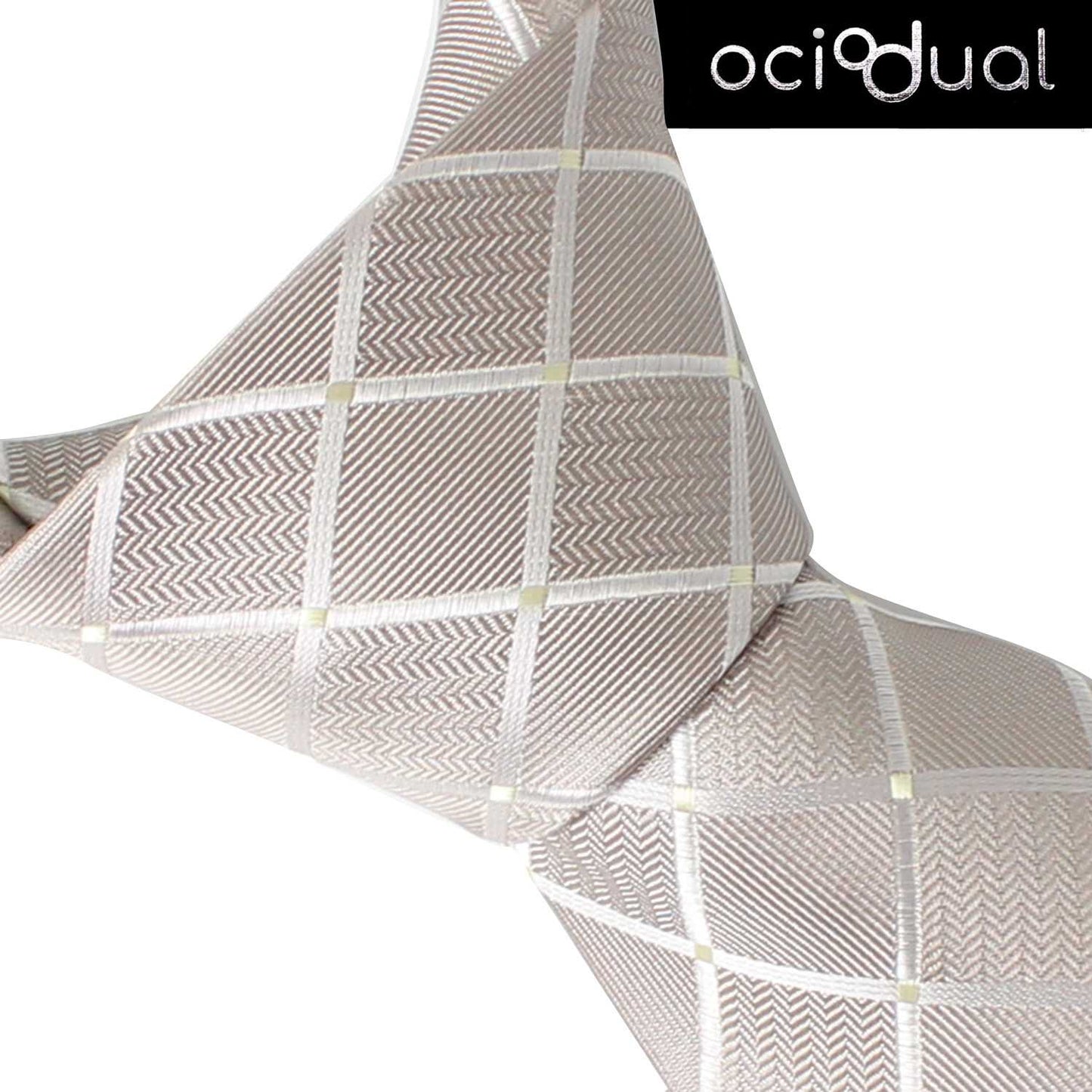 Corbata para Hombre, Conjunto de Corbata y Pañuelo de bolsillo, a Cuadros, Color Plata, Hecha a mano, Elegante