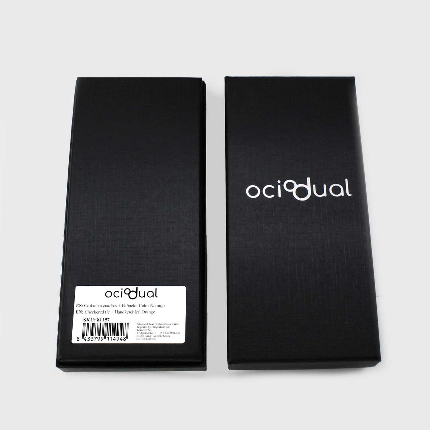 Corbata para Hombre, Conjunto de Corbata y Pañuelo de bolsillo, a Cuadros, Color Naranja, Hecha a mano, Elegante