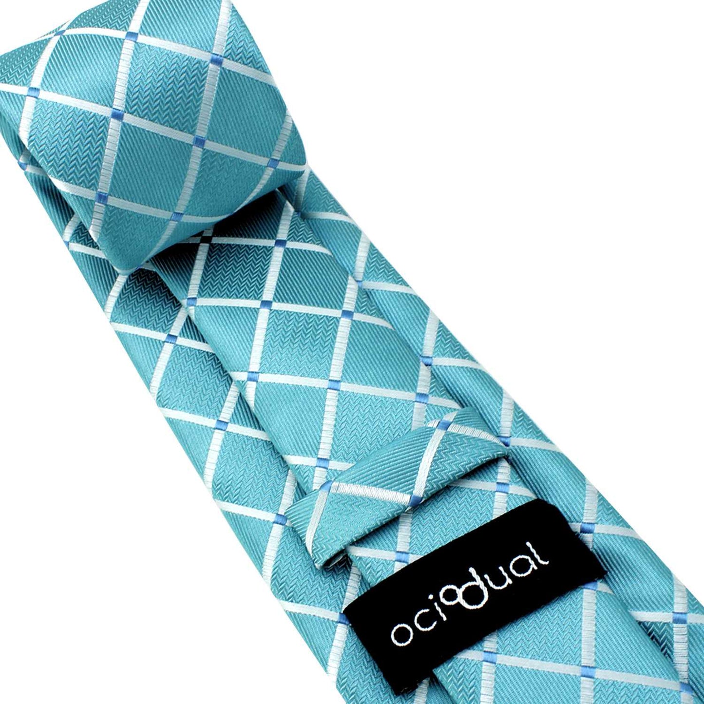 Corbata para Hombre, Conjunto de Corbata y Pañuelo de bolsillo, a Cuadros, Color Azul Claro, Hecha a mano, Elegante