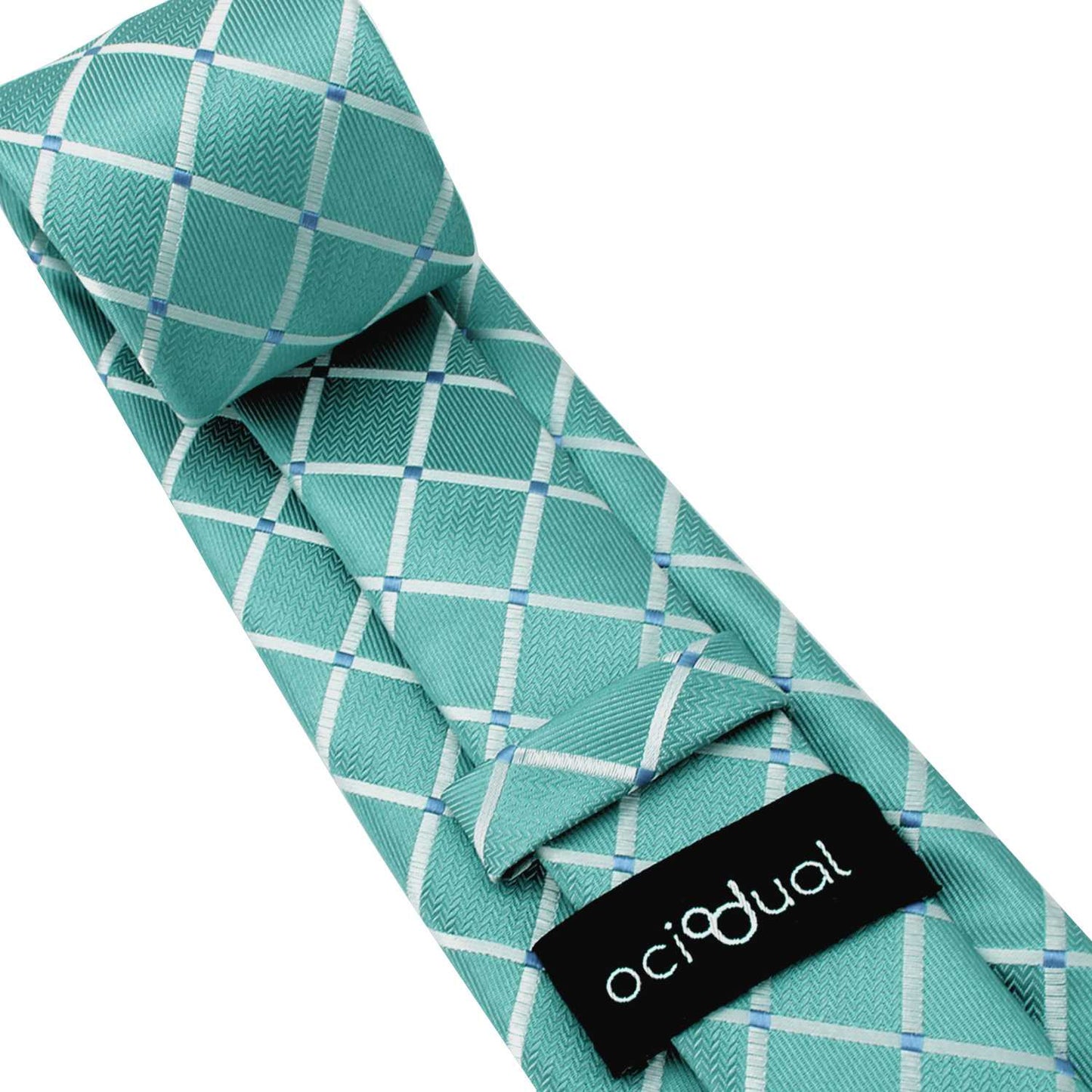 Corbata para Hombre, Conjunto de Corbata y Pañuelo de bolsillo, a Cuadros, Color Azul Claro, Hecha a mano, Elegante