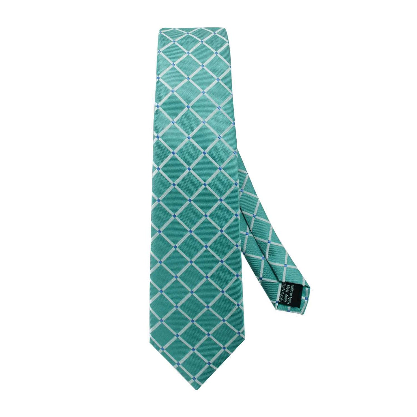 Corbata para Hombre, Conjunto de Corbata y Pañuelo de bolsillo, a Cuadros, Color Azul Claro, Hecha a mano, Elegante