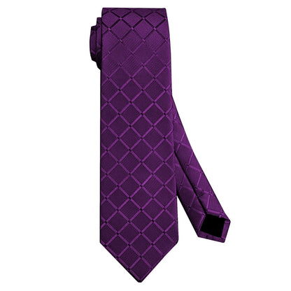 Corbata para Hombre, Conjunto de Corbata y Pañuelo de bolsillo, a Cuadros, Color Lila, Hecha a mano, Elegante