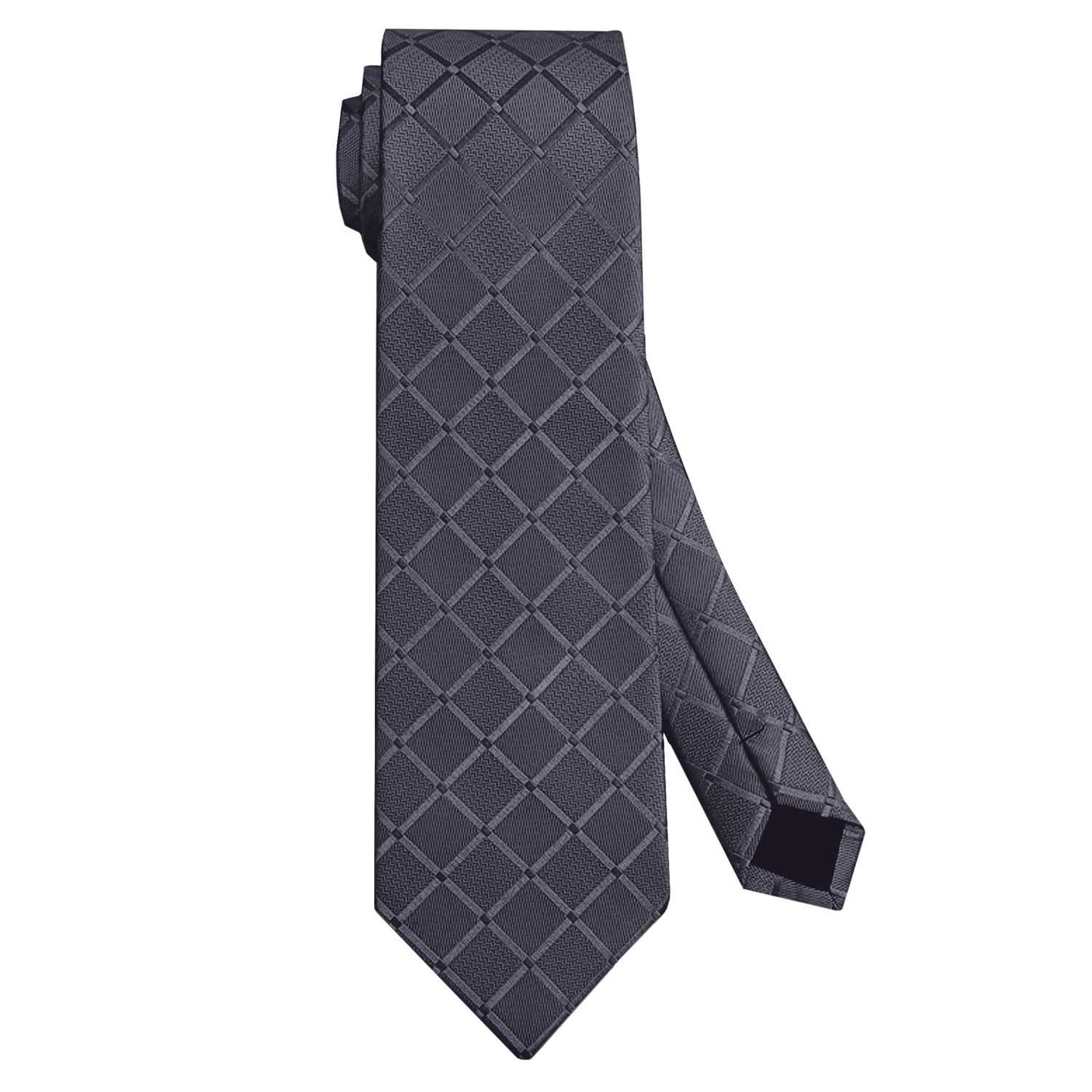 Corbata para Hombre, Conjunto de Corbata y Pañuelo de bolsillo, a Cuadros, Color Gris, Hecha a mano, Elegante