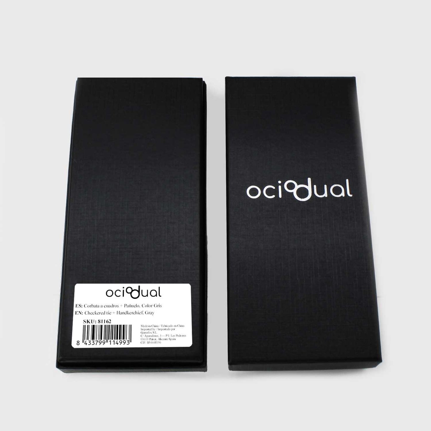 Corbata para Hombre, Conjunto de Corbata y Pañuelo de bolsillo, a Cuadros, Color Gris, Hecha a mano, Elegante