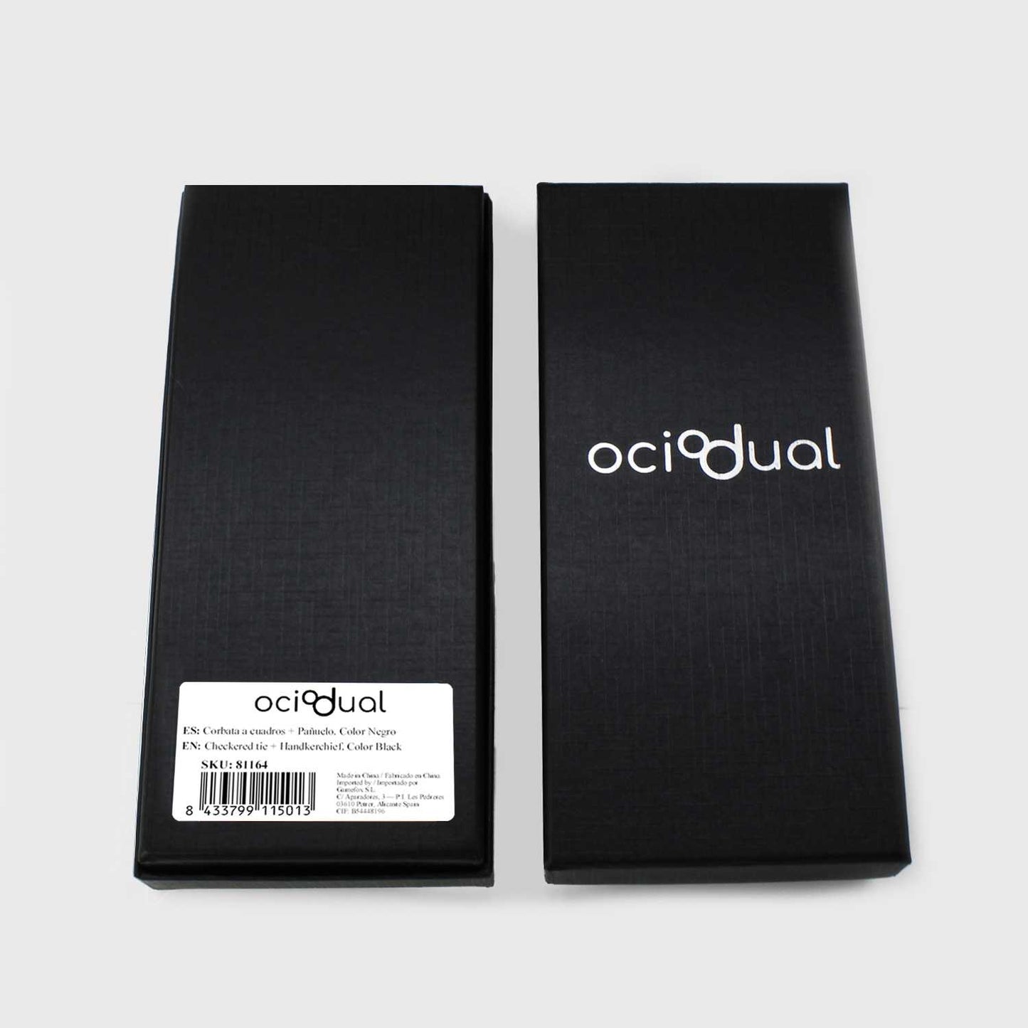 Corbata para Hombre, Conjunto de Corbata y Pañuelo de bolsillo, a Cuadros, Color Negro, Hecha a mano, Elegante