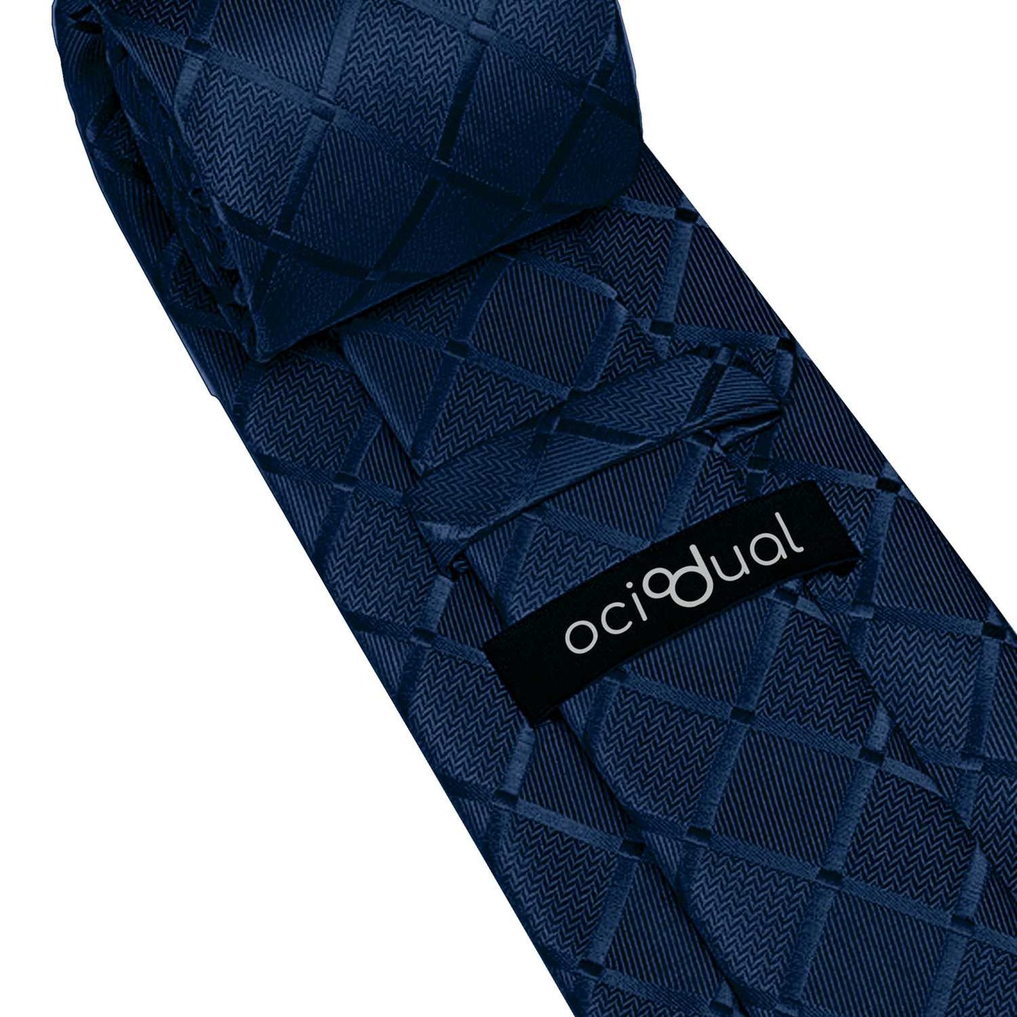 Corbata para Hombre, Conjunto de Corbata y Pañuelo de bolsillo, a Cuadros, Color Azul Oscuro, Hecha a mano, Elegante