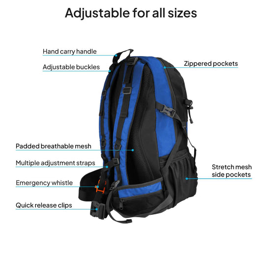 Mochila de Senderismo, 50 Litros, Impermeable y Ligera, Color Azul, Múltiples Bolsillos, ideal para Viaje, Montaña