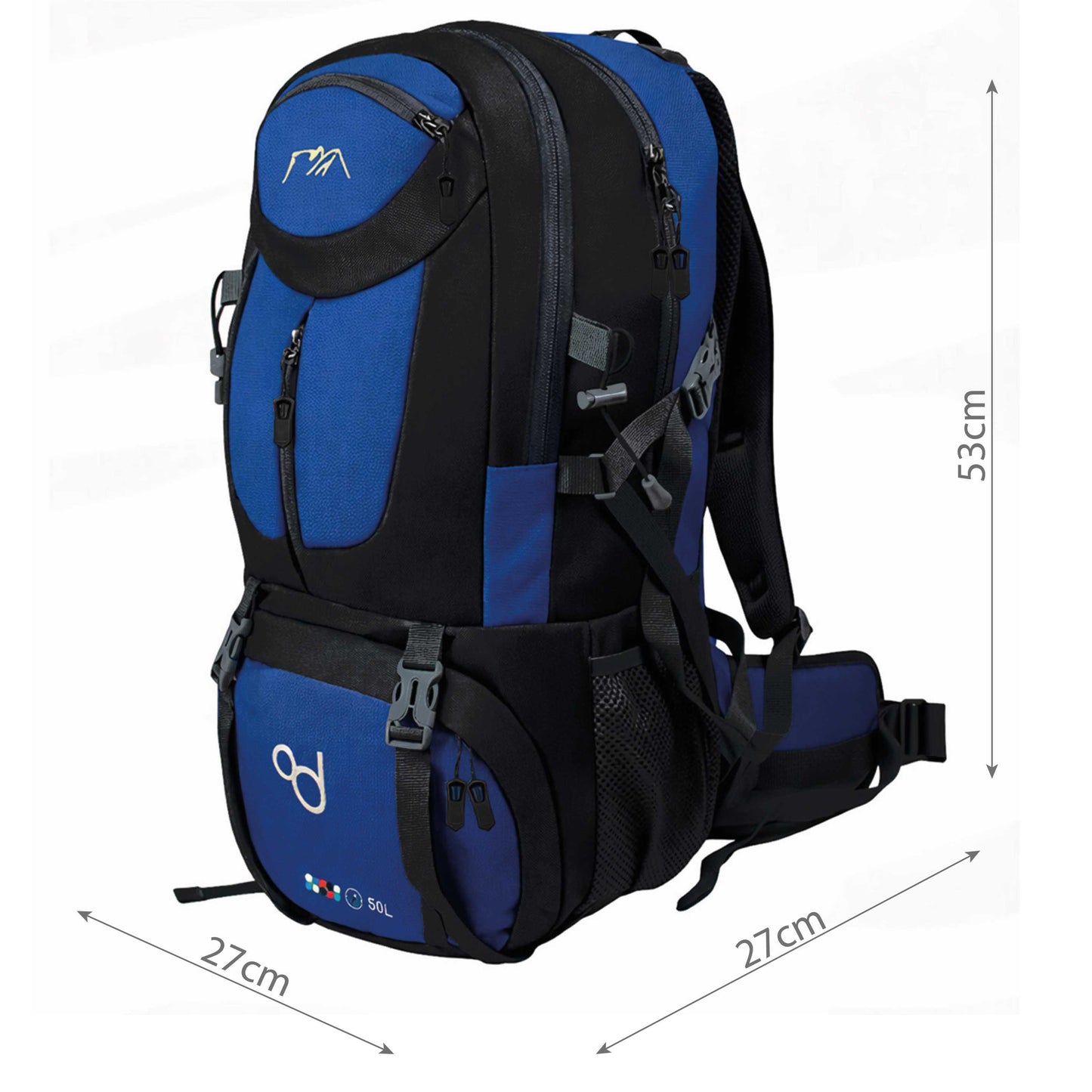 Mochila de Senderismo, 50 Litros, Impermeable y Ligera, Color Azul, Múltiples Bolsillos, ideal para Viaje, Montaña