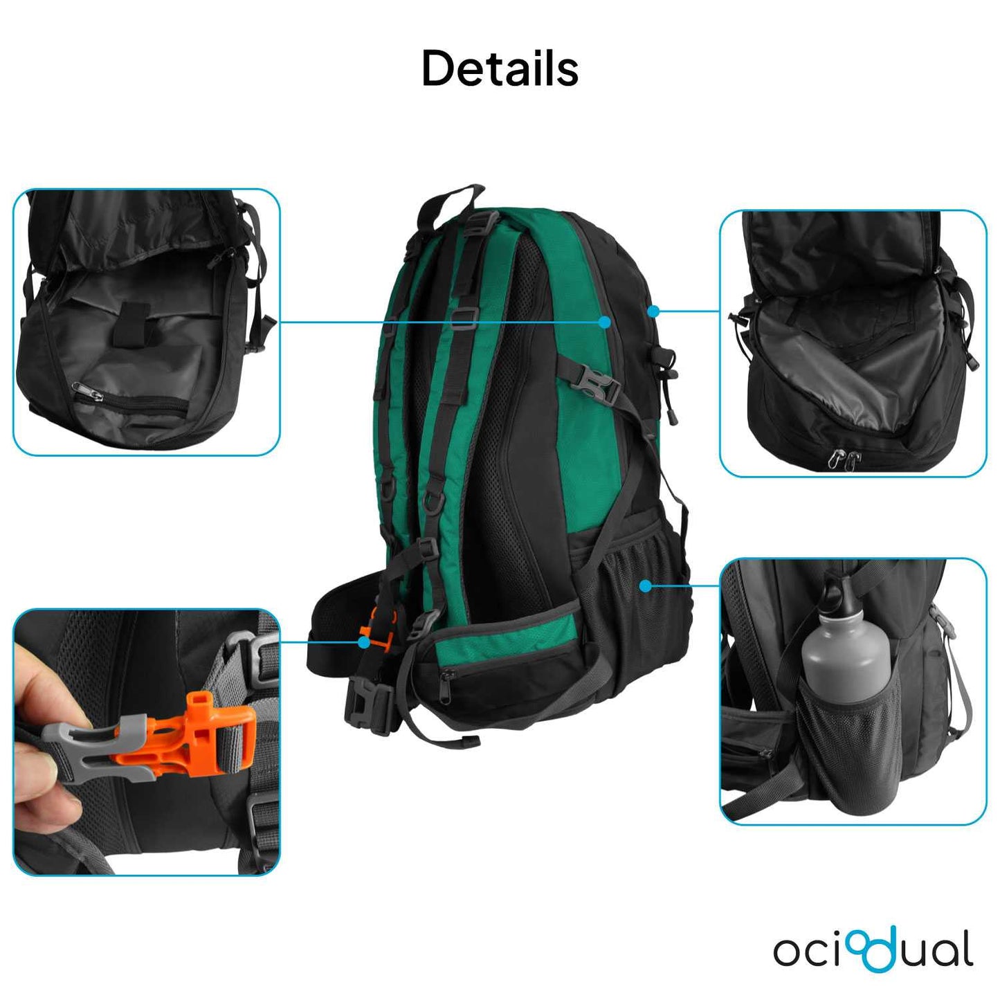 Mochila de Senderismo, 50 Litros, Impermeable y Ligera, Color Turquesa, Múltiples Bolsillos, ideal para Viaje, Montaña