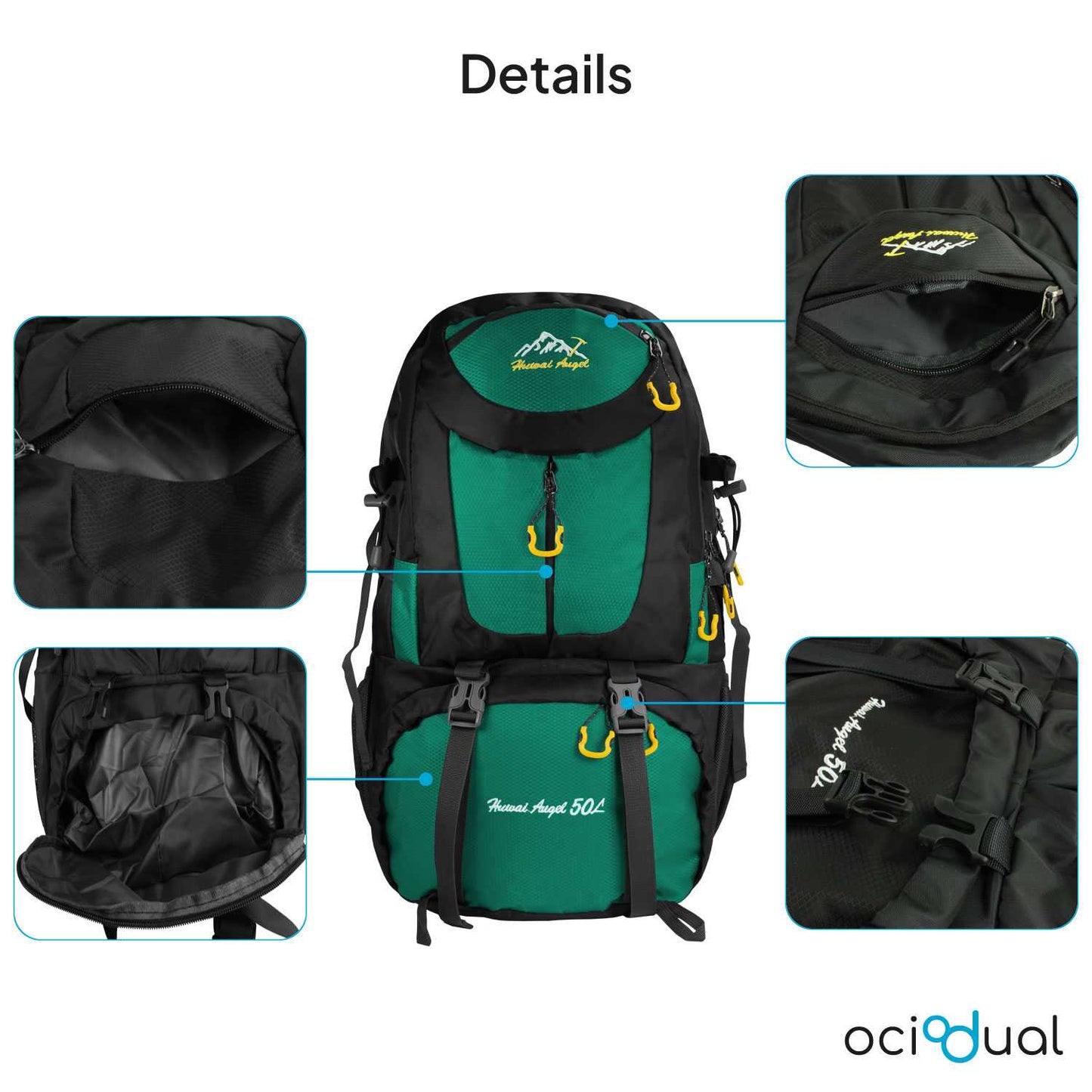 Mochila de Senderismo, 50 Litros, Impermeable y Ligera, Color Turquesa, Múltiples Bolsillos, ideal para Viaje, Montaña