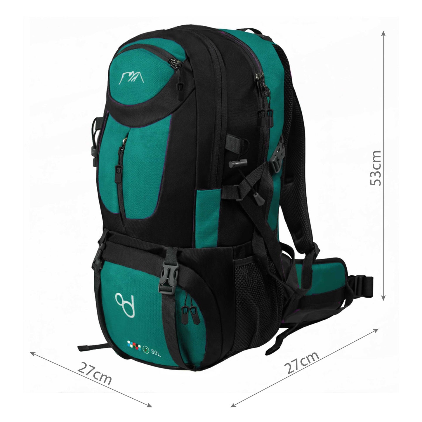 Mochila de Senderismo, 50 Litros, Impermeable y Ligera, Color Turquesa, Múltiples Bolsillos, ideal para Viaje, Montaña