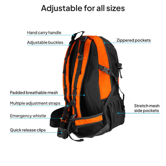 Mochila de Senderismo, 50 Litros, Impermeable y Ligera, Color Naranja, Múltiples Bolsillos, ideal para Viaje, Montaña