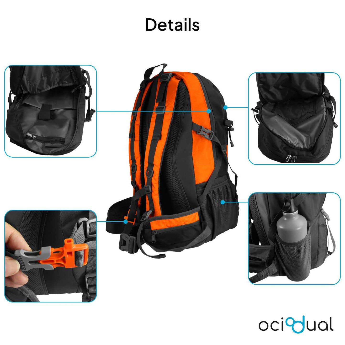 Mochila de Senderismo, 50 Litros, Impermeable y Ligera, Color Naranja, Múltiples Bolsillos, ideal para Viaje, Montaña