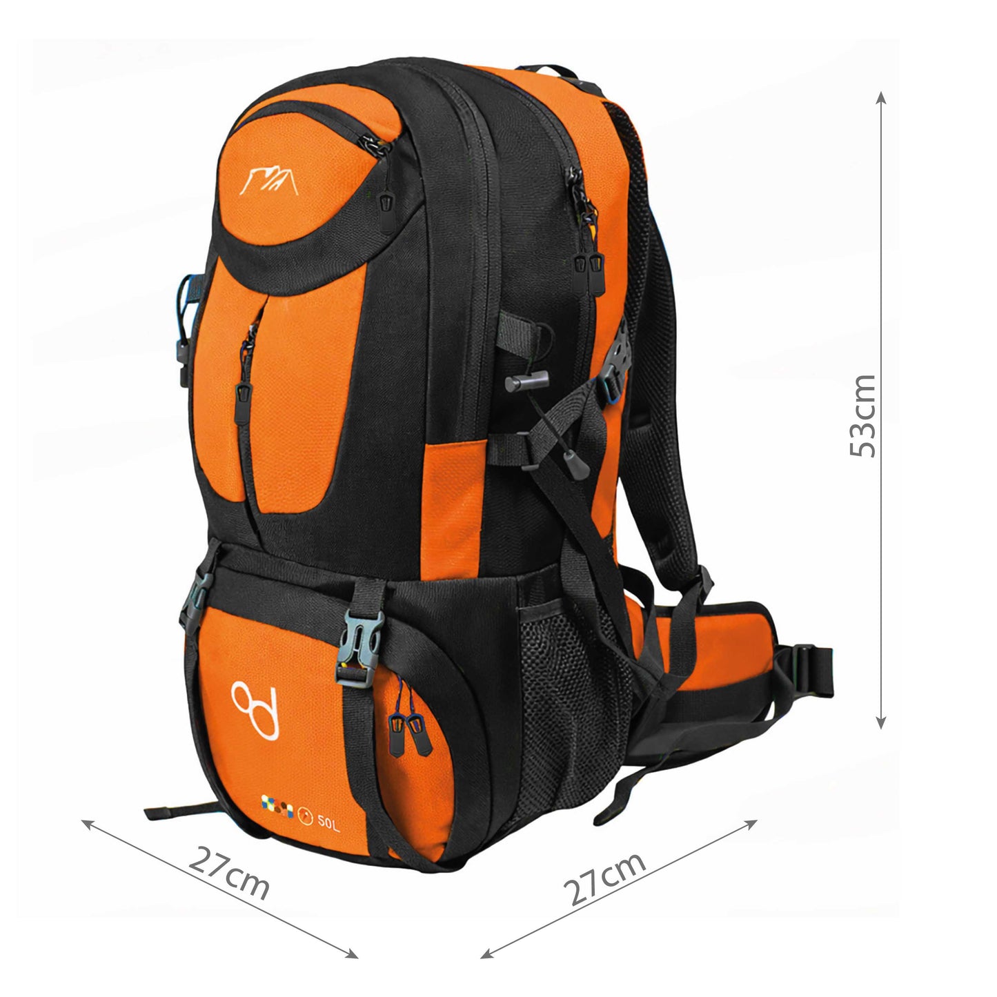 Mochila de Senderismo, 50 Litros, Impermeable y Ligera, Color Naranja, Múltiples Bolsillos, ideal para Viaje, Montaña