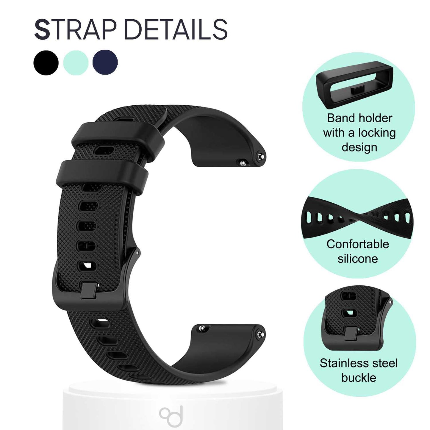 Pack de 3 Correas de Silicona para Reloj,20mm, Smartwatch con liberación rápida, Compatible con Amazfit, Garmin, Samsung Galaxy Watch, para Hombre y Mujer,Azul Oscuro/Negro/Turquesa