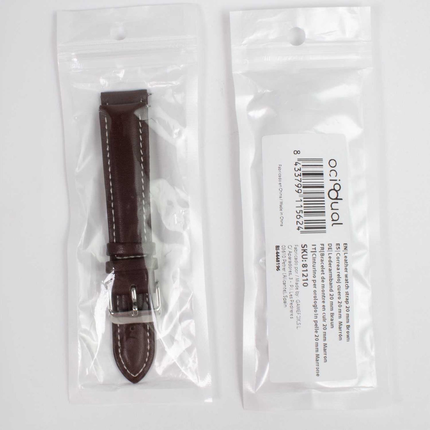 OcioDual Correa Reloj 20mm, Correa Reloj para Recambio, Repuesto Color Marron Oscuro 20mm, Hilo Blanco, Smartwach Hombre,