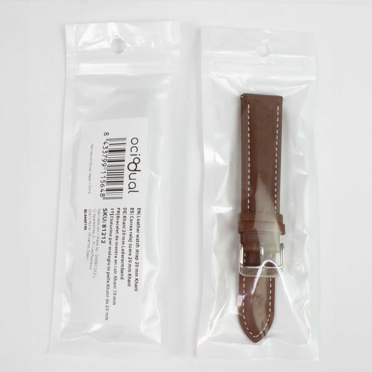 OcioDual Correa Reloj 18mm, Correa Reloj para Recambio, Repuesto Color Marrón 18mm, Hilo Blanco, Smartwach Hombre, Smartwach