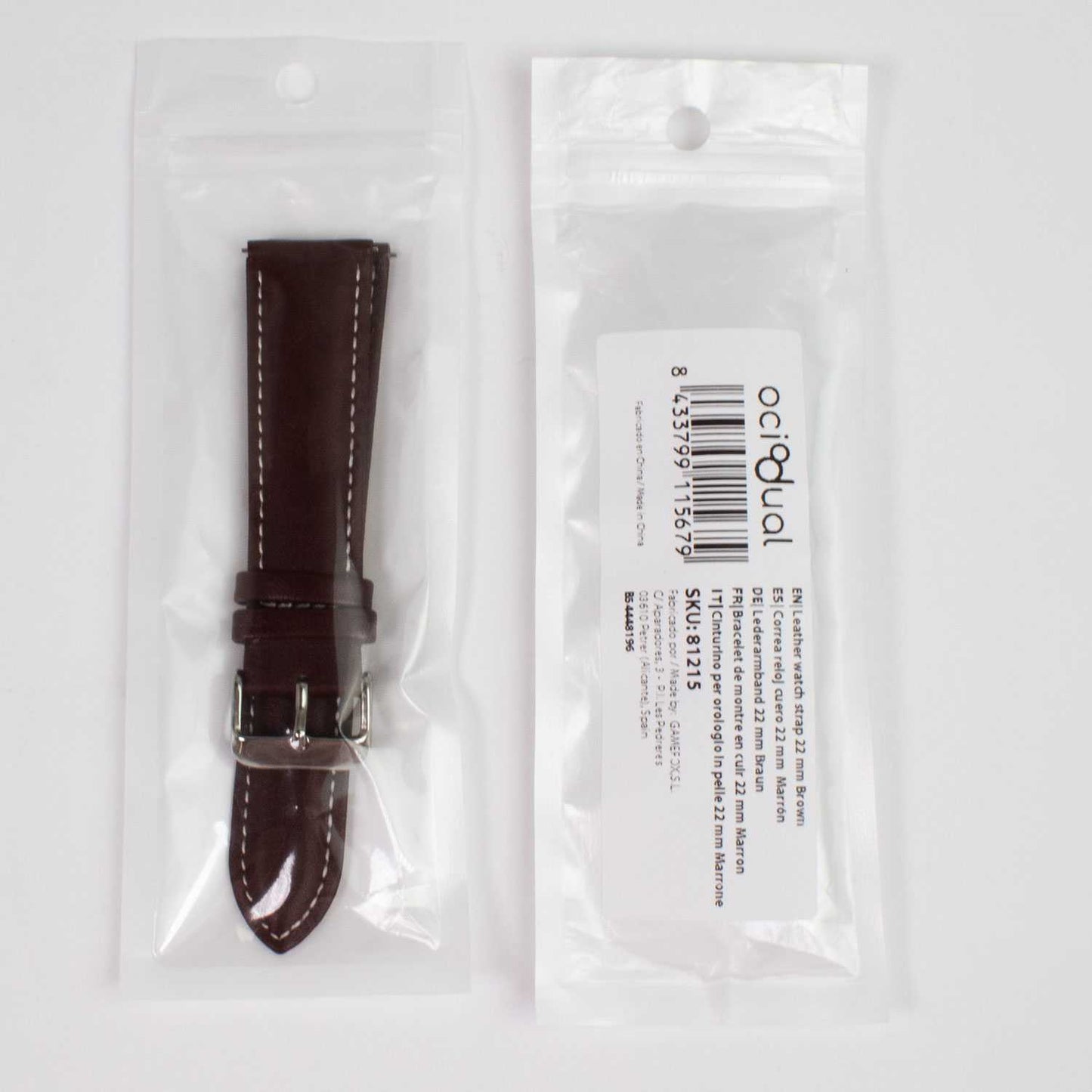 Correa de Cuero Color Marrón Oscuro/Hilo Blanco de 22mm con Hebilla de Plata Inoxidable y Liberación Rápida, Correa de Repuesto