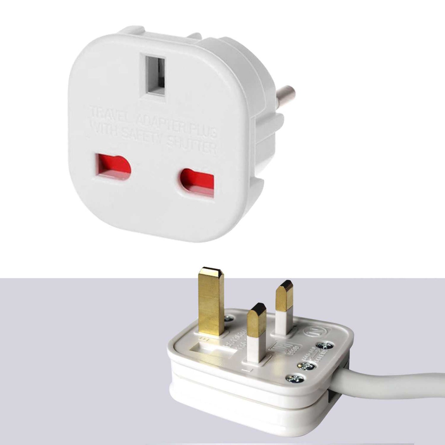 2x Adaptadores de Enchufe UK a EU, Convertidor de 3 Pines a 2 Pines, Tipo G a Tipo C,E y F, Blanco