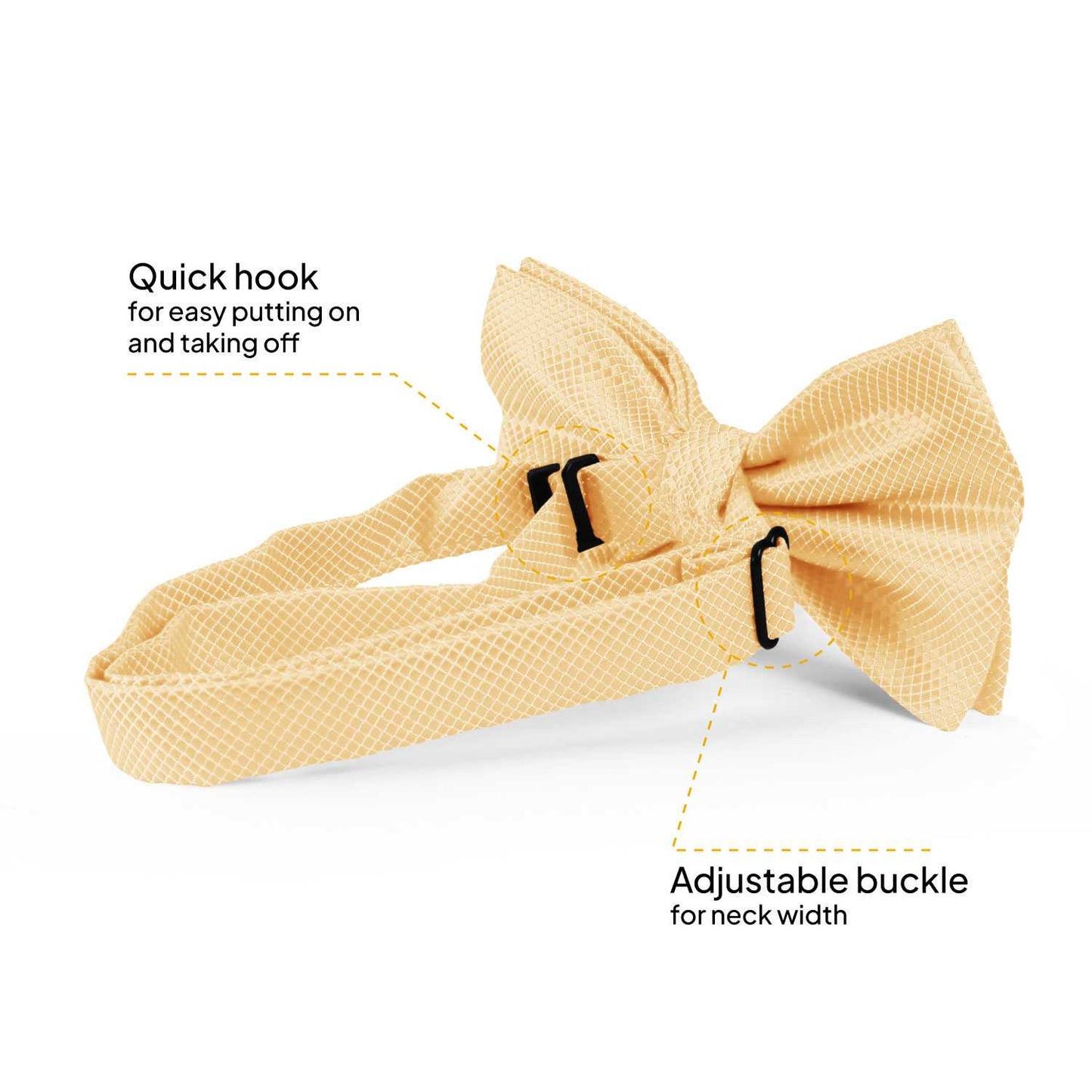 Pajarita Elegante a Cuadros para Hombre de color Oro Diseño Unicolor con Cierre de Gancho Clip Ajustable, 12cm x 6cm, Celebraciones, Fiestas, Trabajo, Bodas y Eventos
