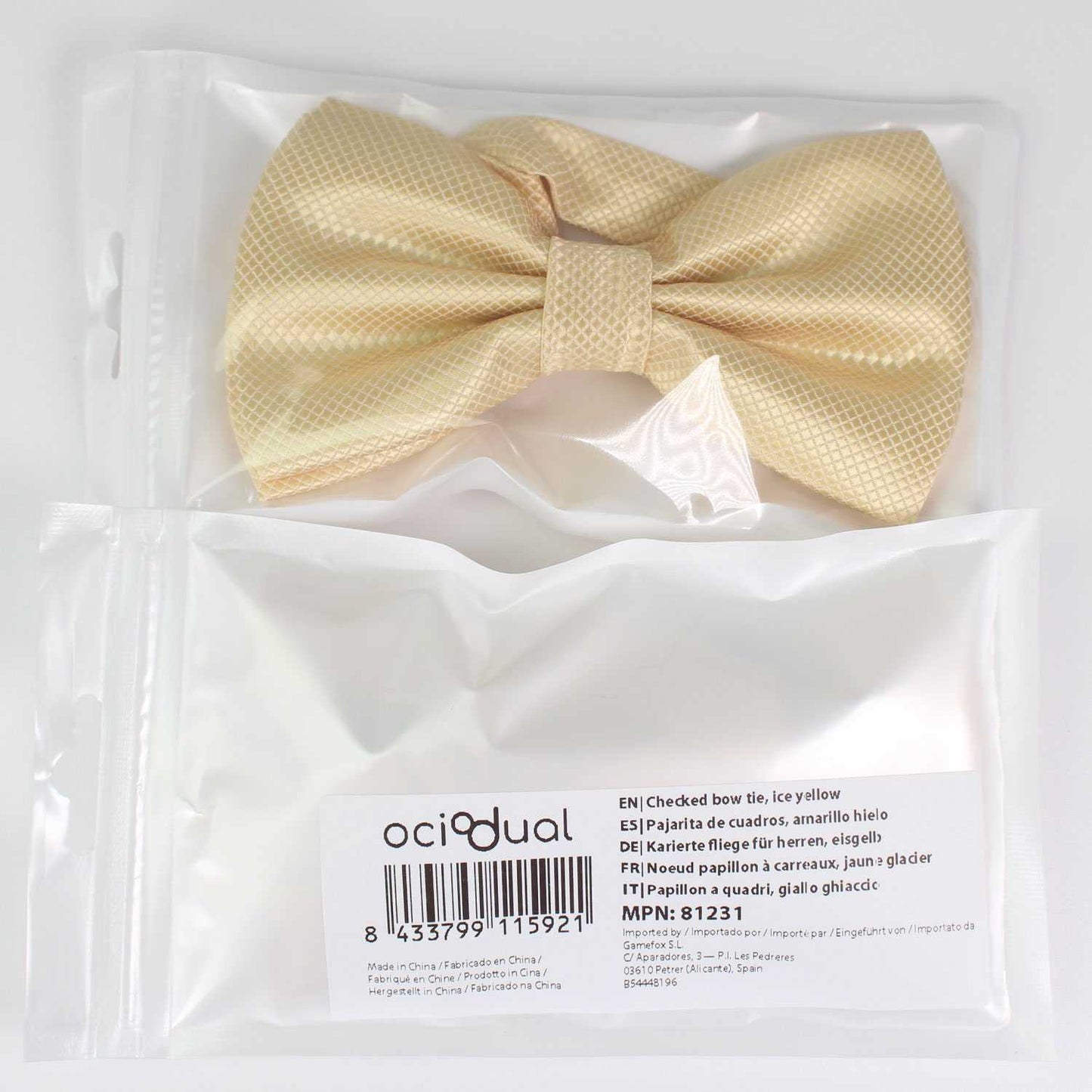 Pajarita Elegante a Cuadros para Hombre de color Oro Diseño Unicolor con Cierre de Gancho Clip Ajustable, 12cm x 6cm, Celebraciones, Fiestas, Trabajo, Bodas y Eventos