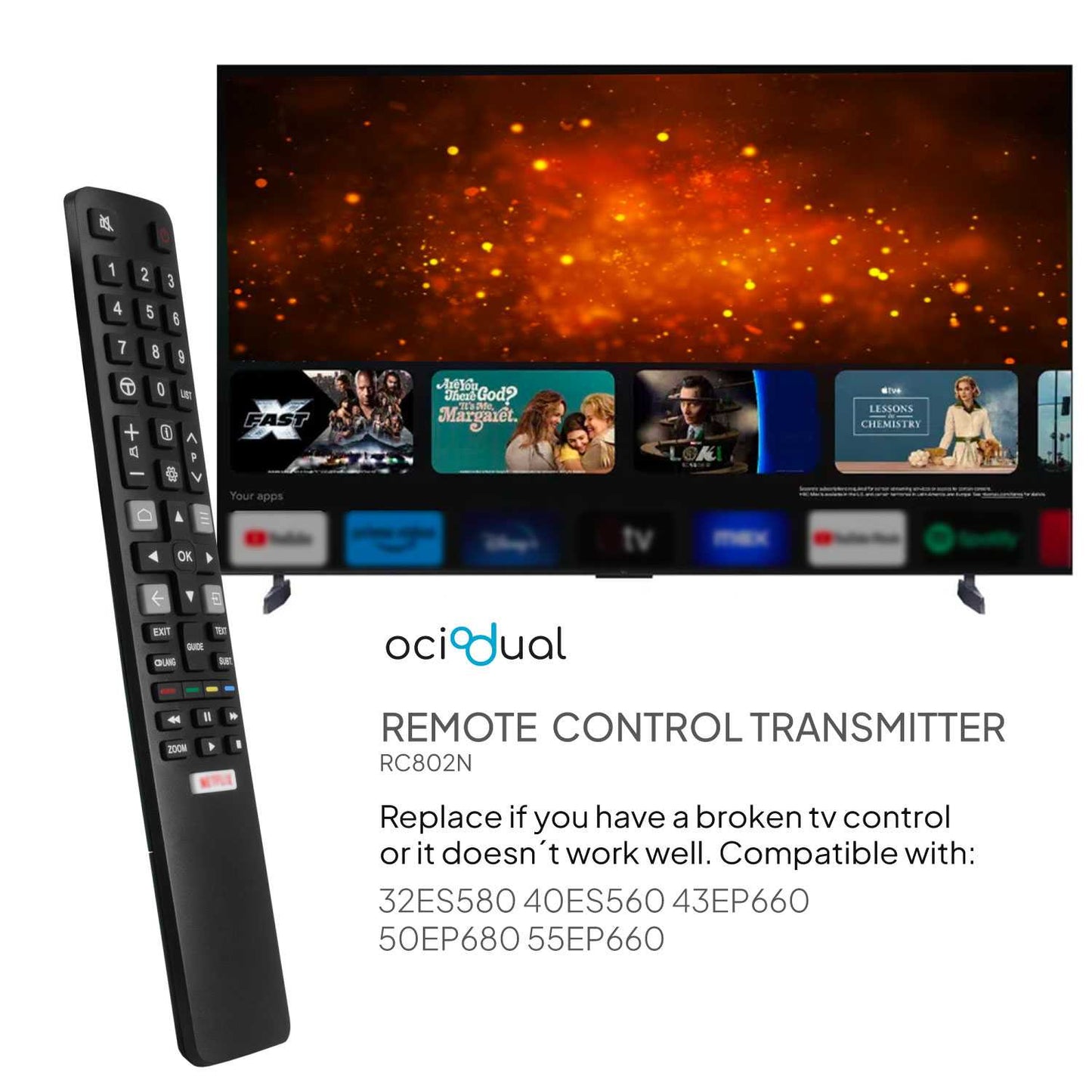 Mando a Distancia RC802N Repuesto Compatible con TCL Thomson Smart TV 4K UHD QLED TV, Mando Universal Compatible con