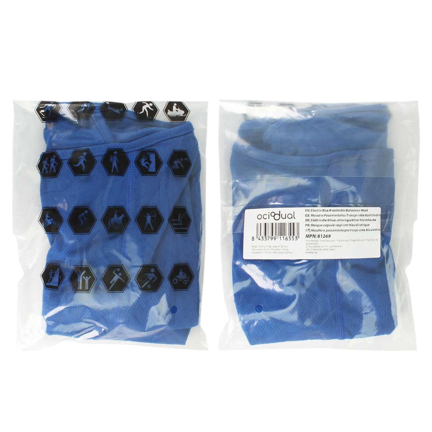 Máscara Pasamontañas 6 en 1 color Azul Electrico para Motocicleta, Ciclismo, Esquí, Senderismo, Máscara, Braga, Gorro
