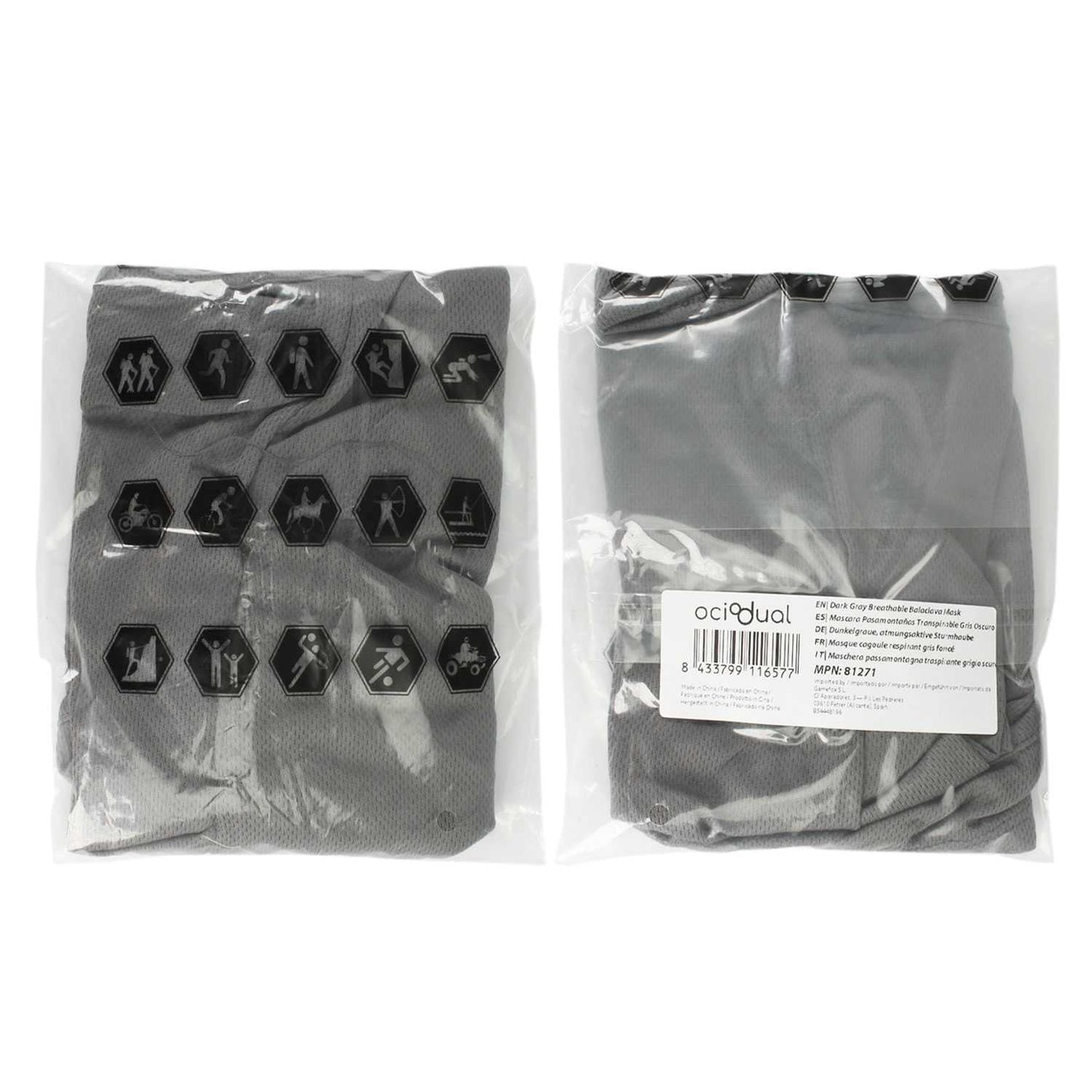 Máscara Pasamontañas 6 en 1 color Gris oscuro para Motocicleta, Ciclismo, Esquí, Senderismo, Máscara, Braga, Gorro