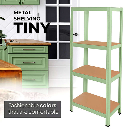 Estanteria Metalica Tiny Verde, Estante Ideal para Hogar, Estanterias Trastero, Muebles, Oficina, Estanterias Almacenaje Divisible, Sin Tornillos, 240kg, 4 Baldas MDF, 150x60x30cm