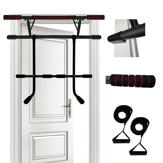 OcioDual Barra de Dominadas Puerta con Estación Dip y Correas de Entrenamiento en Suspensión, Pull Up Bar Door, Dips, Ejercicio