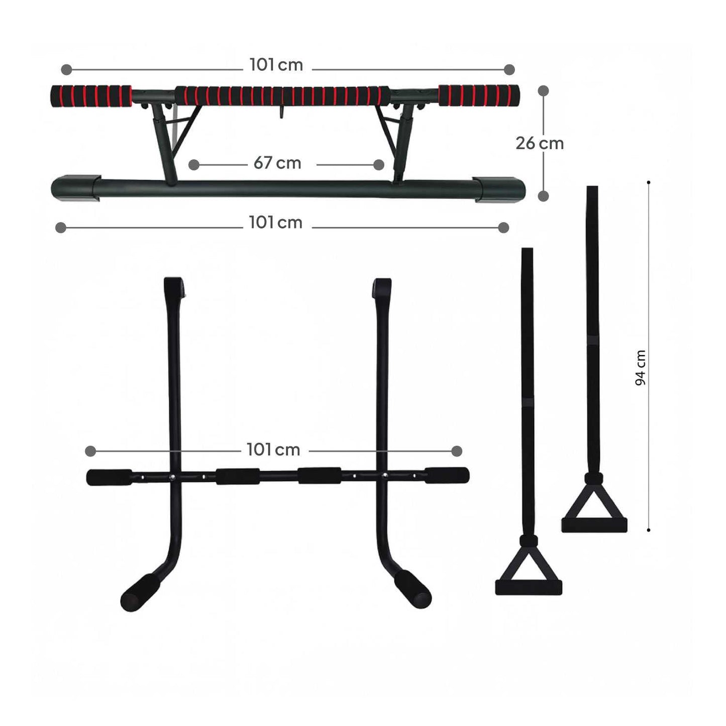 OcioDual Barra de Dominadas Puerta con Estación Dip y Correas de Entrenamiento en Suspensión, Pull Up Bar Door, Dips, Ejercicio