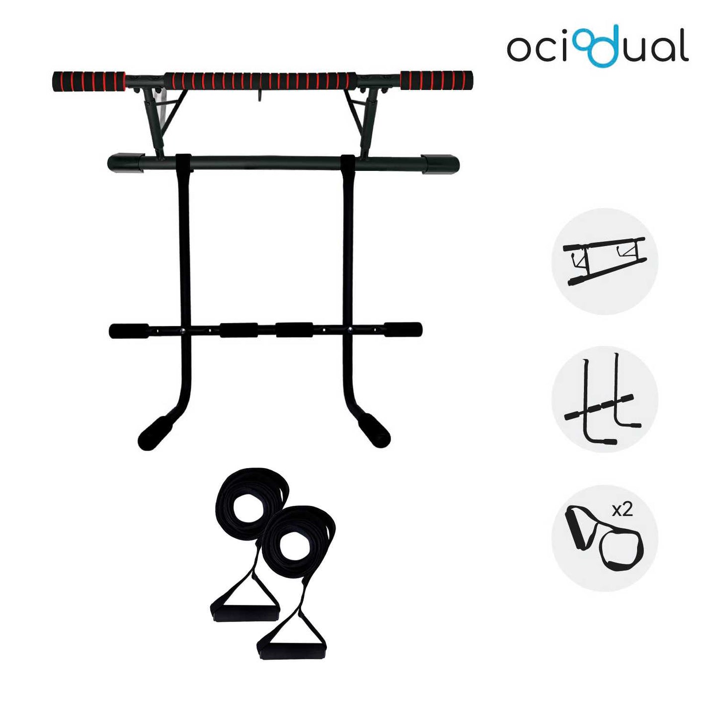 OcioDual Barra de Dominadas Puerta con Estación Dip y Correas de Entrenamiento en Suspensión, Pull Up Bar Door, Dips, Ejercicio