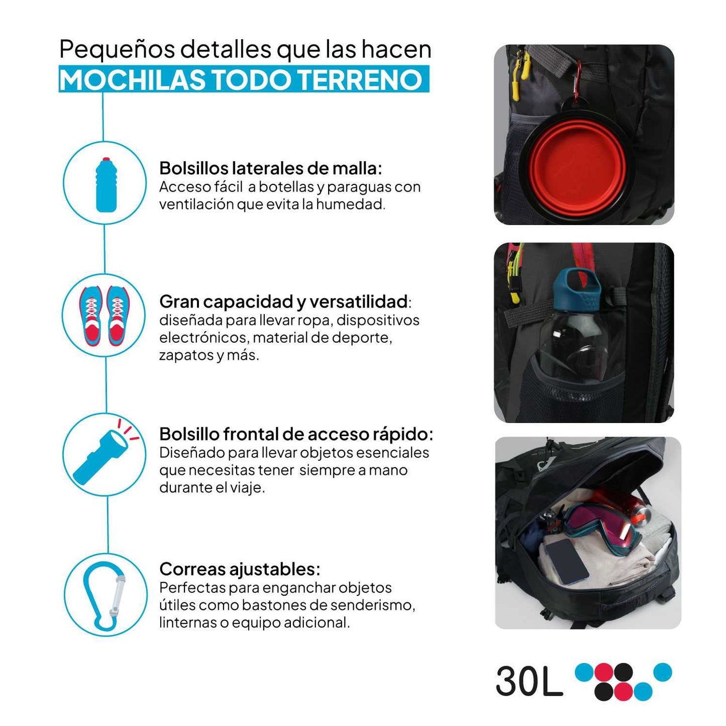 Mochila Senderismo 30L Rosa Ligera Impermeable Mochila Viaje Supervivencia Plegable Mochila Mujer Camping Mochila Hombre