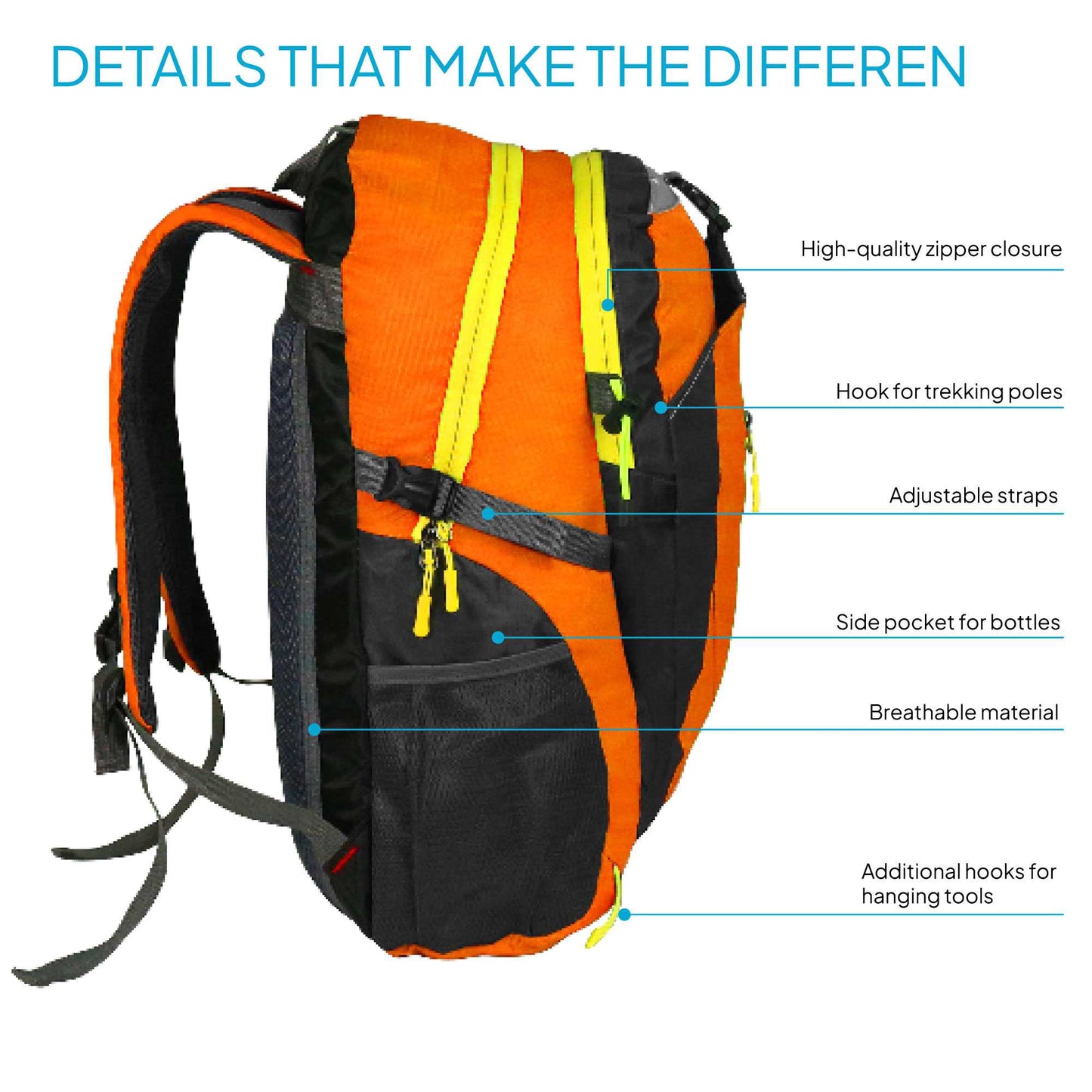 Mochila Senderismo 30L Naranja Ligera Impermeable Mochila Viaje Supervivencia Plegable Mochila Mujer Camping Mochila Hombre