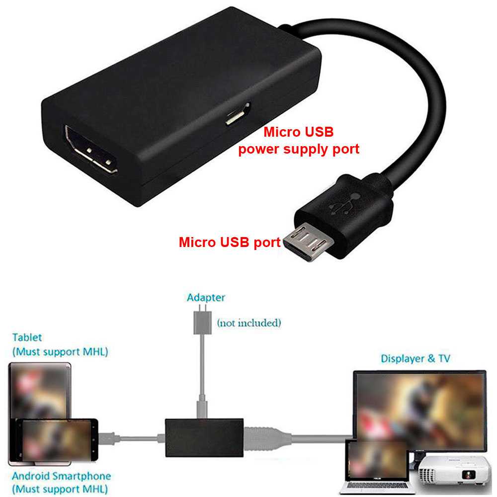 Adaptador MHL 5 Pin de Micro USB Macho a HDTV Hembra Negro para Telefonos Moviles Smartphones Tablets Televisores TV HDTV Cable Conversor 5 Pines