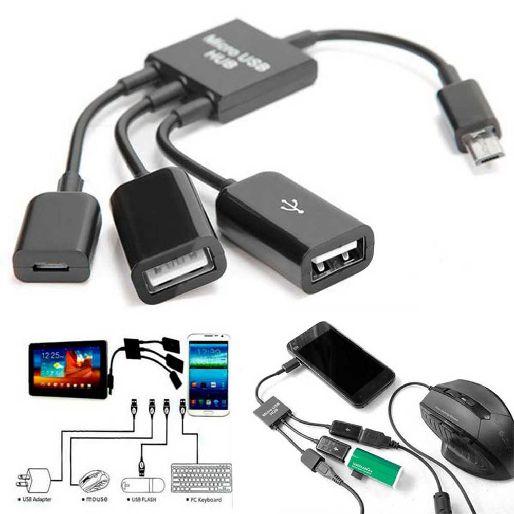 Cable Adaptador Host OTG Micro USB Macho a USB Hembra Doble HUB Negro para Teléfonos Móviles Smartphones Tablets