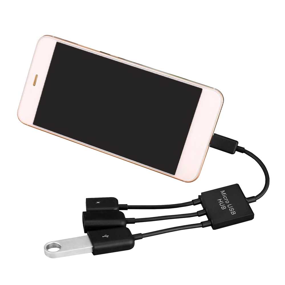 Cable Adaptador Host OTG Micro USB Macho a USB Hembra Doble HUB Negro para Teléfonos Móviles Smartphones Tablets