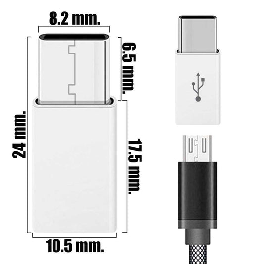 Adaptador Micro USB 5 Pines Hembra a Tipo C Macho Blanco para Telefonos Moviles Smartphones Tablets