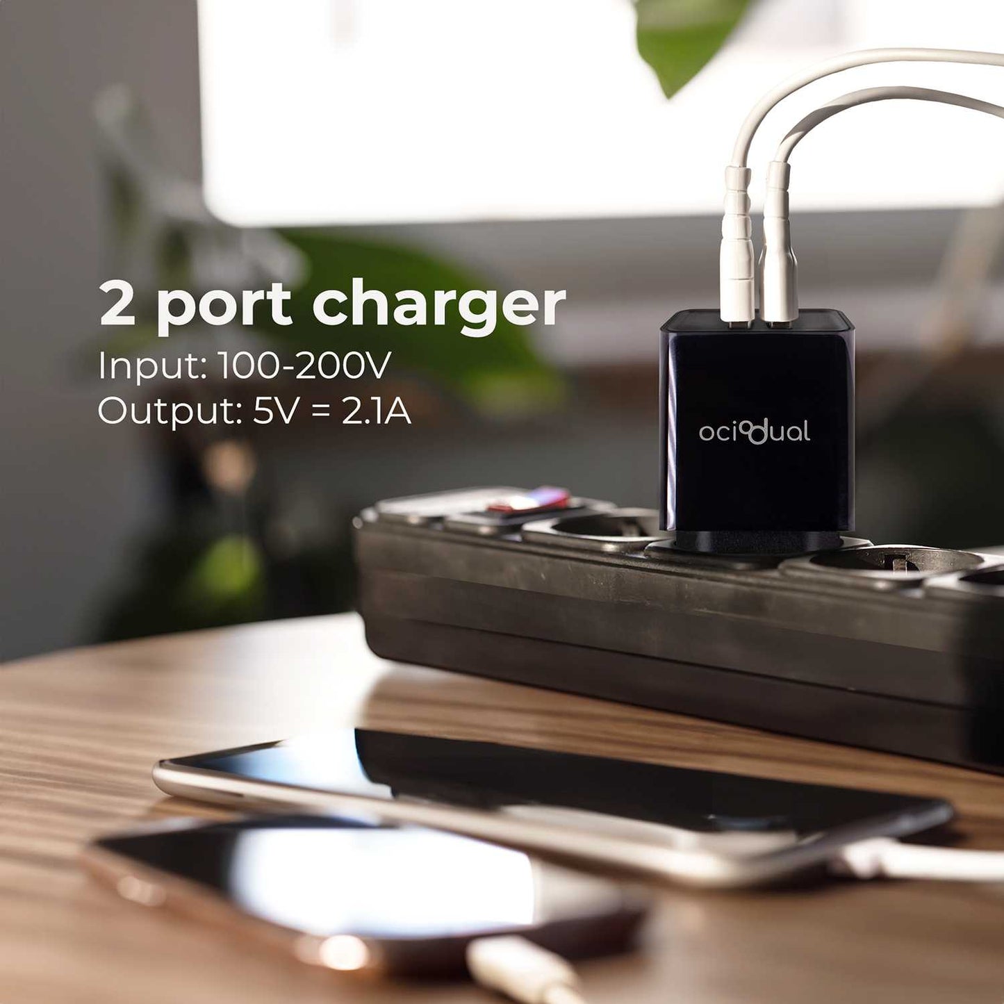 Cargador de Pared EU, 2 Puertos USB de 5v, 2.1A, 10W, Cargador para Smartphones, Adaptador de Corriente para Enchufe USB, Carga